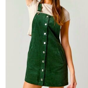 Francesca’s Green Corduroy Overall Dress Size XL